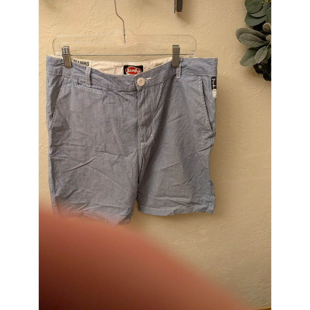 Mambo Striped Chino Shorts Mens Blue White Casual‎ Beach Summer Size 34